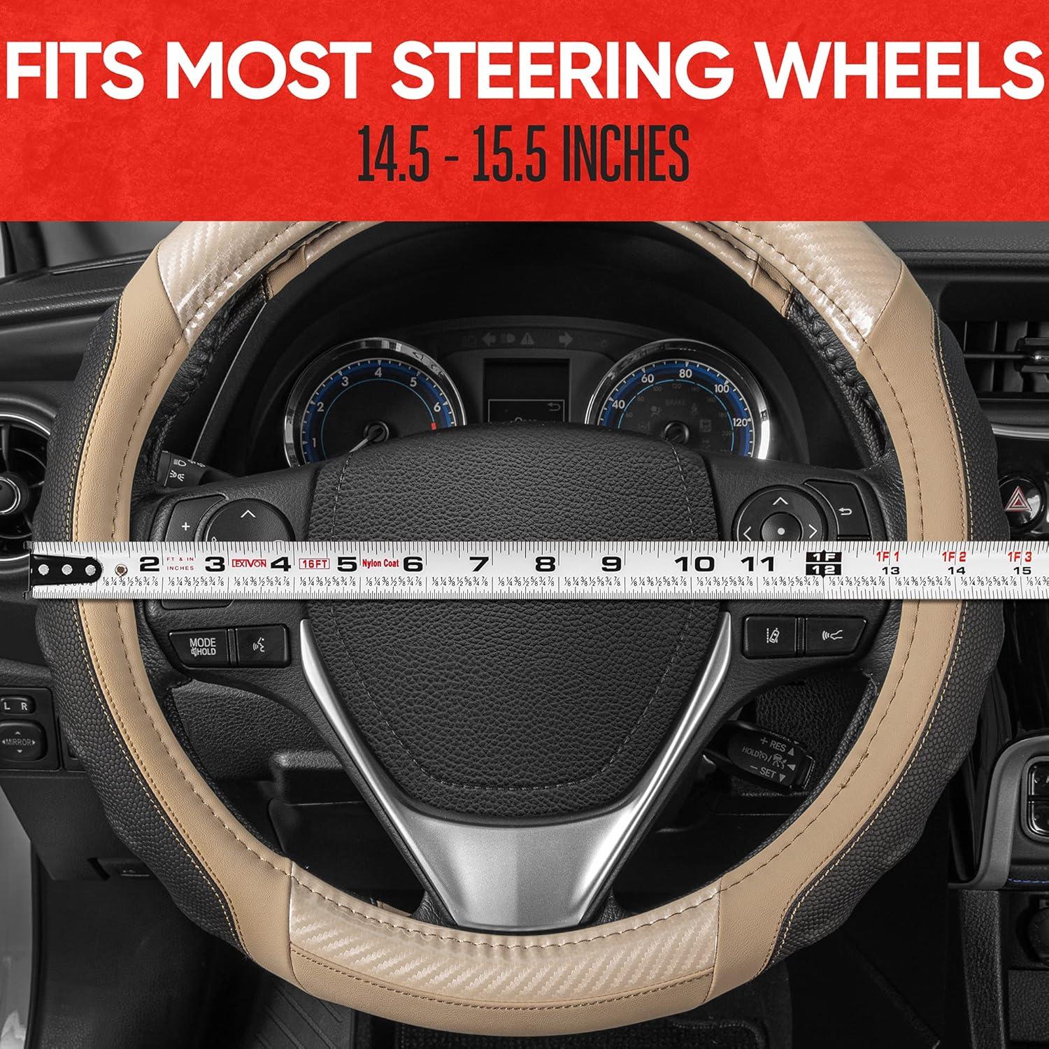 imageMotor Trend SW812 Orange Ultra Sport Pebbled Leather Steering Wheel Cover with Carbon Fiber DetailUniversal Fit for Standard Sizes 145 to 155 inches BlackBeige UltraSport