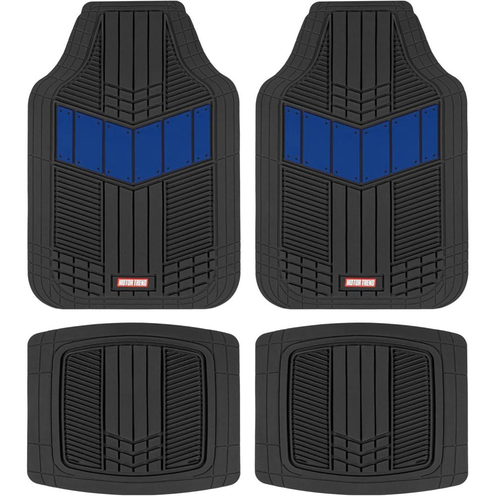 imageMOTOR TREND DualFlex Rubber Car Floor Mats All Weather Waterproof 4Piece Sporty TwoTone Design Car Mats Full Set  Universal TrimtoFit Floor Mats for Car SUV ampamp Trucks  Car Carpet ProtectorBlue
