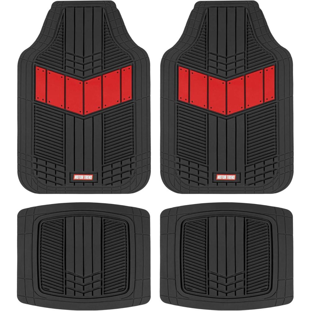 imageMOTOR TREND DualFlex Rubber Car Floor Mats All Weather Waterproof 4Piece Sporty TwoTone Design Car Mats Full Set  Universal TrimtoFit Floor Mats for Car SUV ampamp Trucks  Car Carpet ProtectorRed