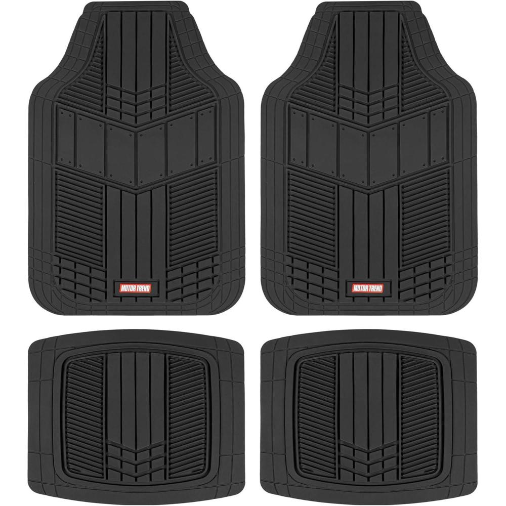 imageMOTOR TREND DualFlex Rubber Car Floor Mats All Weather Waterproof 4Piece Sporty TwoTone Design Car Mats Full Set  Universal TrimtoFit Floor Mats for Car SUV ampamp Trucks  Car Carpet ProtectorBlack