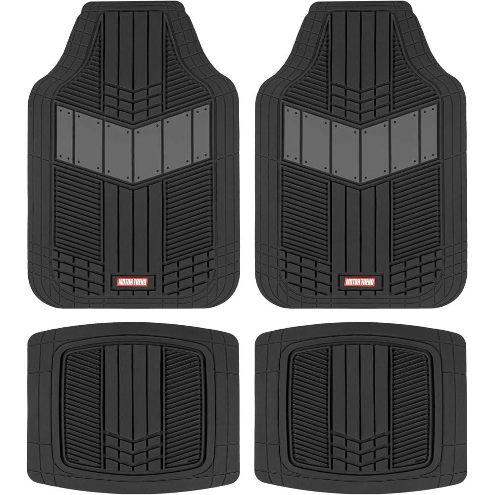 imageMOTOR TREND DualFlex Rubber Car Floor Mats All Weather Waterproof 4Piece Sporty TwoTone Design Car Mats Full Set  Universal TrimtoFit Floor Mats for Car SUV ampamp Trucks  Car Carpet ProtectorGray