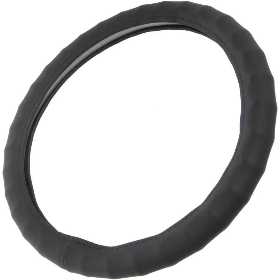 imageMotor Trend Ergonomic Grip Steering Wheel CoverProtector for Small Size Steering Wheels in Cars SUVs Boats 135145quot Grip Drive Pro Comfort Grip BlackBlack StitchingGenuine Leather Black