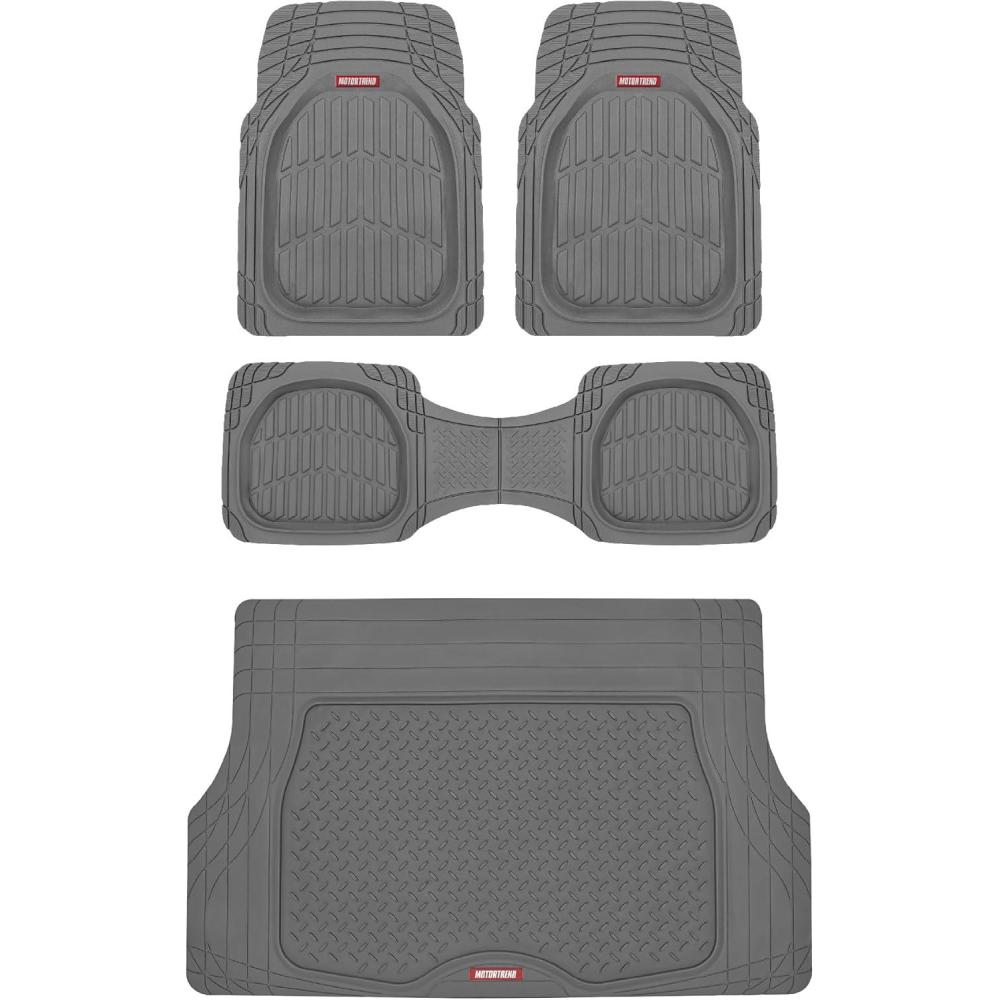 imageMotor Trend FlexTough 4Piece Heavy Duty Floor Mats for Cars Trucks SUVs Automotive Floor Mats Car Mats Full Set Front Rear ampamp Cargo TrimToFit SemiCustom Deep Dish All Weather Rubber Mats  BlackGray