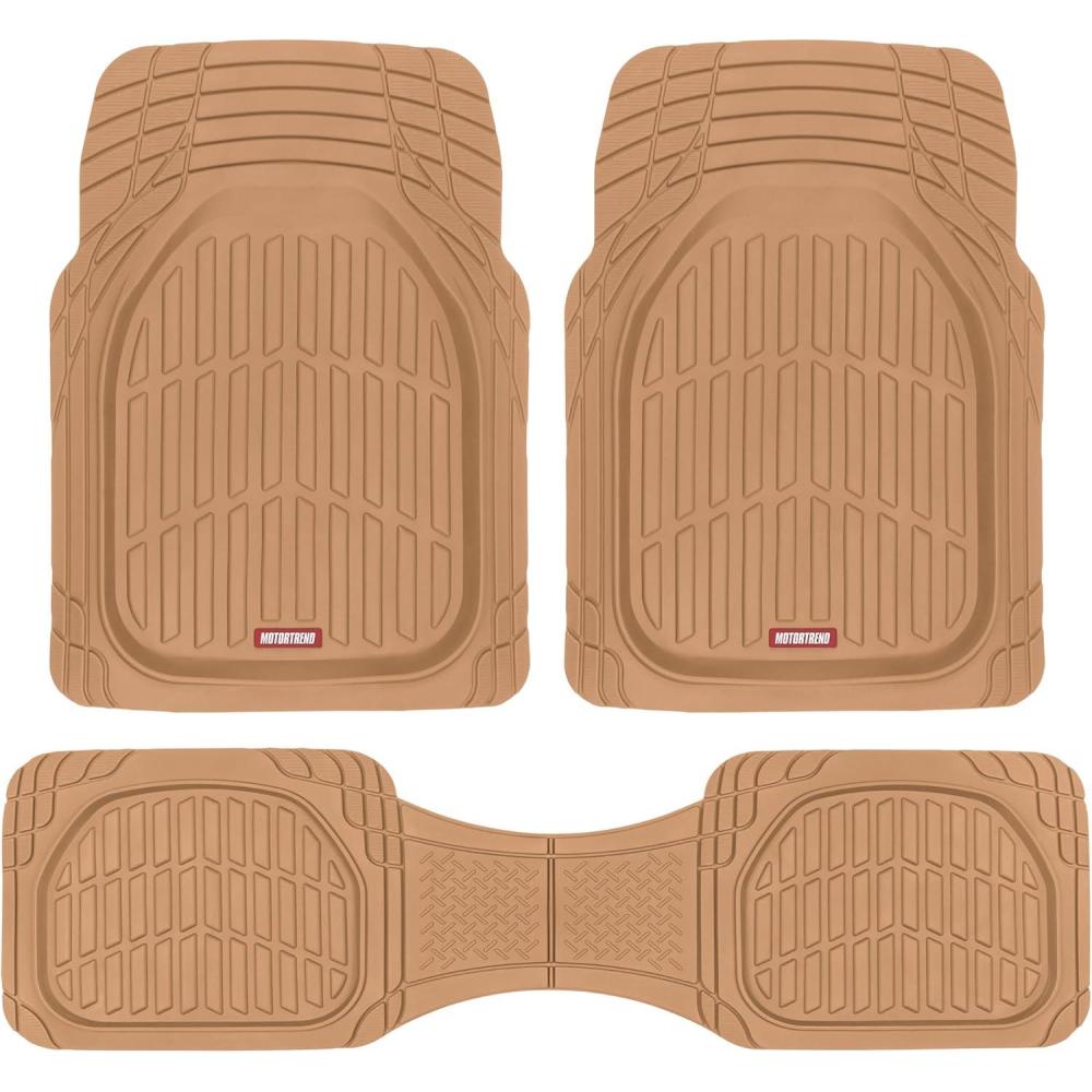 imageMotor Trend FlexTough Floor Mats for Cars Blue Deep Dish AllWeather Car Mats Waterproof Trimto Fit Automotive Floor Mats for Cars Trucks SUV Universal Floor Liner Car AccessoriesBeige