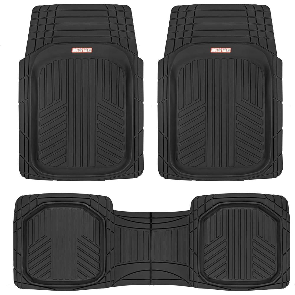 imageMotor Trend FlexToughXL Floor Mats for Cars Full Set AllWeather Rubber Automotive Floor Mats Waterproof Heavy Duty Car Mats Flexible Floor Liners for Car Truck Van SUV Car Floor Mats Black