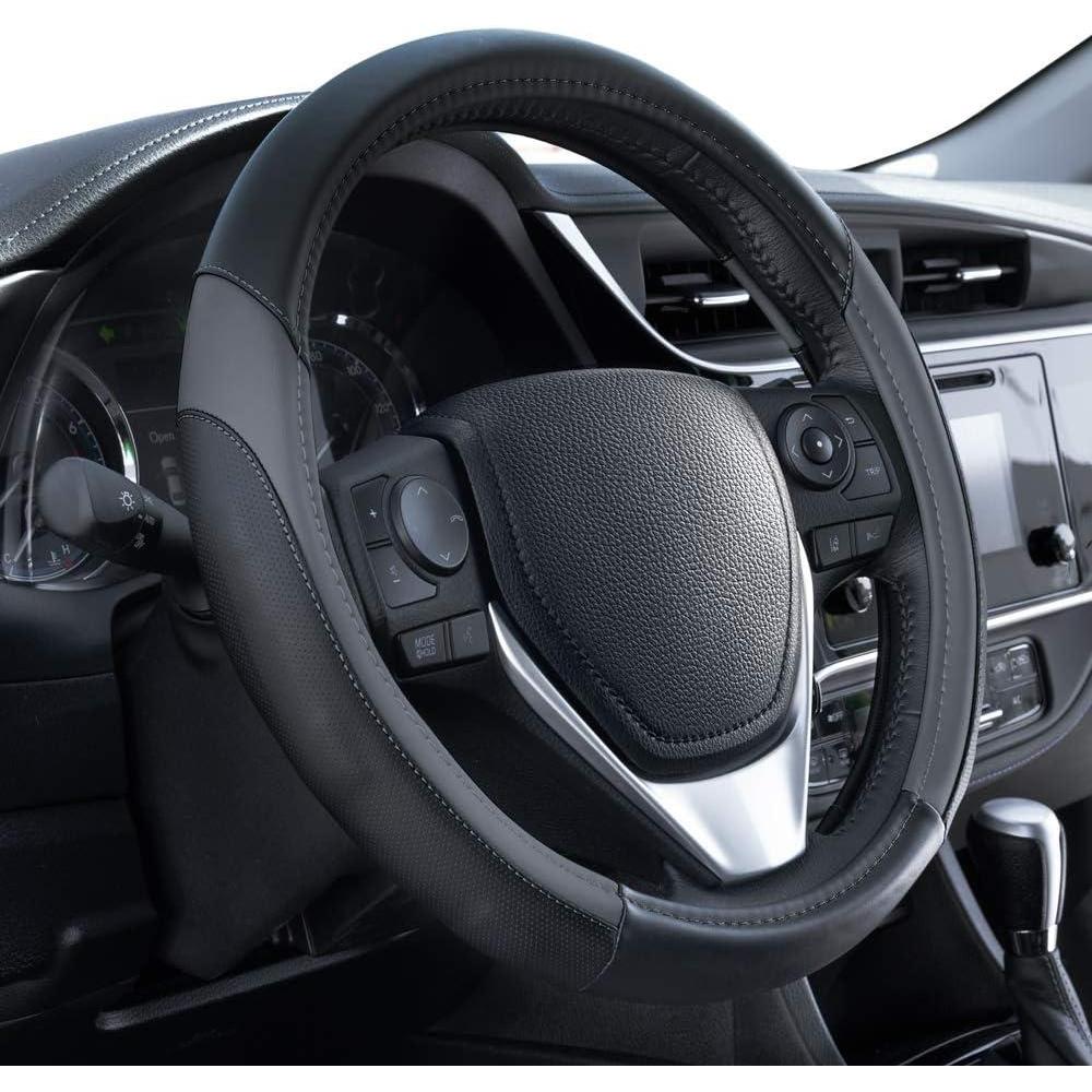 imageMotor Trend GripPlus Black Carbon Fiber Steering Wheel Cover Standard 15 inch Size Advanced Traction Grip Car Steering Wheel Cover for Truck Van SUV AutoDark Gray Sport Drive