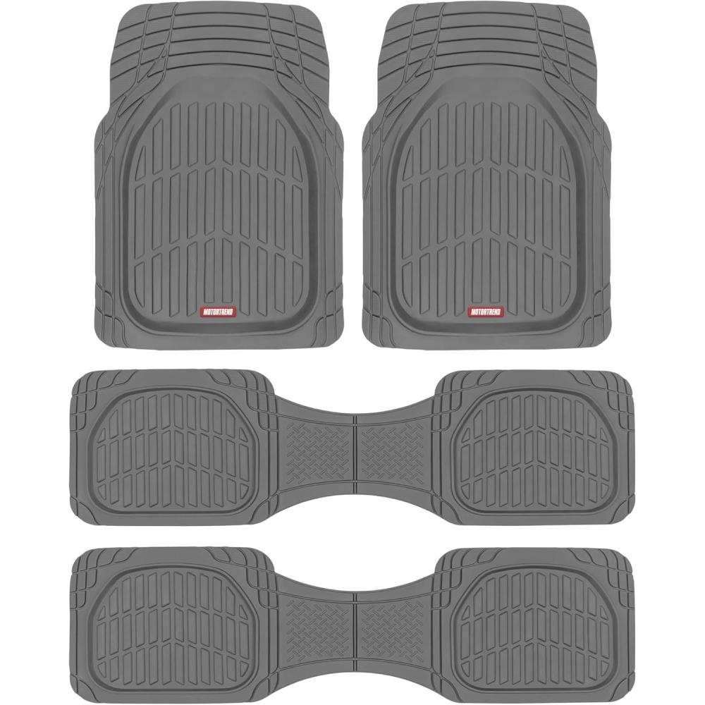 imageMotor Trend Original FlexTough Gray Rubber Car Floor Mats for 3 Row Vehicles Front ampamp Rear 2nd Row Deep Dish All Weather Automotive Heavy Duty Trim to Fit Automotive Liners for Cars Truck Van SUVGray