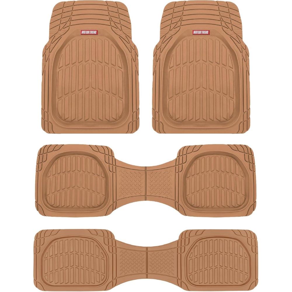 imageMotor Trend Original FlexTough Gray Rubber Car Floor Mats for 3 Row Vehicles Front ampamp Rear 2nd Row Deep Dish All Weather Automotive Heavy Duty Trim to Fit Automotive Liners for Cars Truck Van SUVBeige