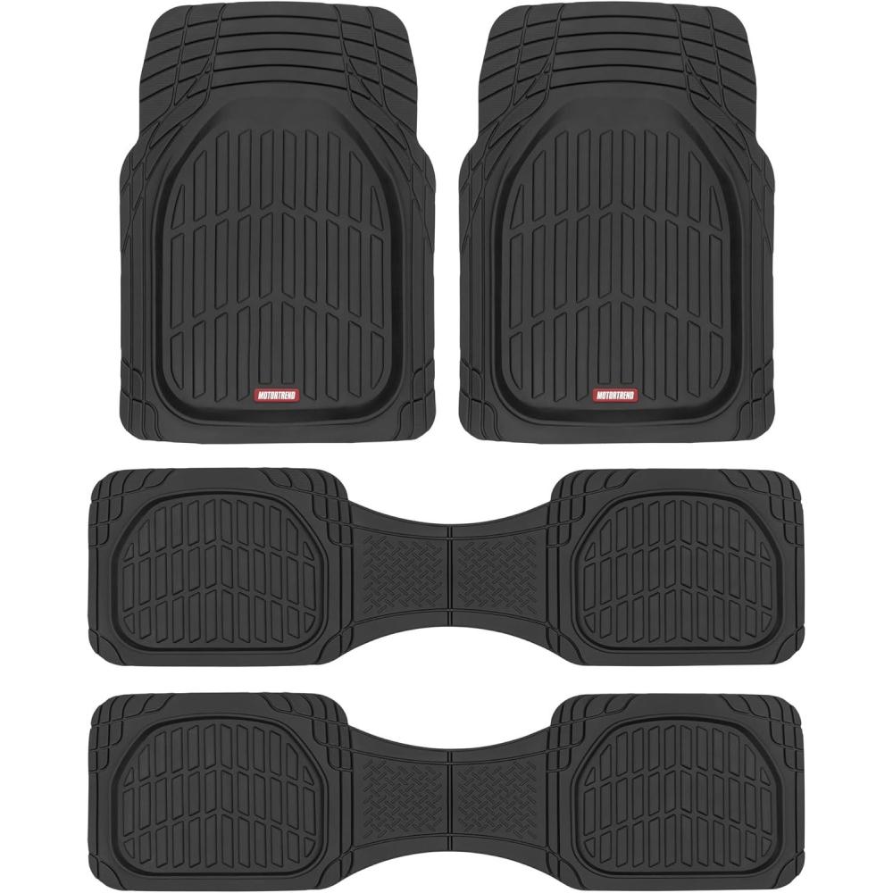 imageMotor Trend Original FlexTough Gray Rubber Car Floor Mats for 3 Row Vehicles Front ampamp Rear 2nd Row Deep Dish All Weather Automotive Heavy Duty Trim to Fit Automotive Liners for Cars Truck Van SUVBlack