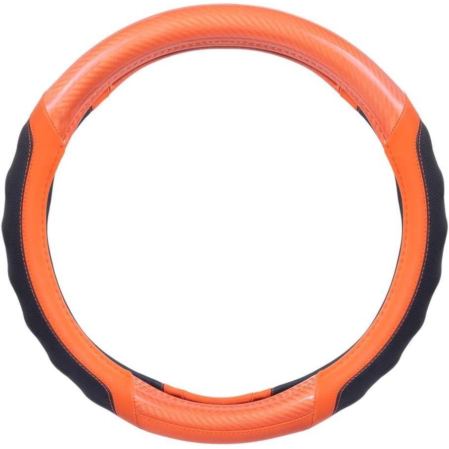 imageMotor Trend SW812 Orange Ultra Sport Pebbled Leather Steering Wheel Cover with Carbon Fiber DetailUniversal Fit for Standard Sizes 145 to 155 inches BlackOrange UltraSport