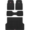 imageMotor Trend FlexTough 4Piece Heavy Duty Floor Mats for Cars Trucks SUVs Automotive Floor Mats Car Mats Full Set Front Rear ampamp Cargo TrimToFit SemiCustom Deep Dish All Weather Rubber Mats  BlackBlack