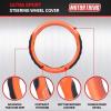 imageMotor Trend SW812 Orange Ultra Sport Pebbled Leather Steering Wheel Cover with Carbon Fiber DetailUniversal Fit for Standard Sizes 145 to 155 inches BlackOrange UltraSport