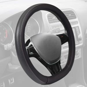 imageBDK Carbon Fiber Steering Wheel Cover White Vinyl with Fiber Accent  Black Carbon 14515 inchBlack