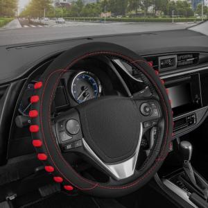 imageMotor Trend FlexGrip Red Steering Wheel Cover for Cars  Standard 15 inch Car Steering Wheel Cover Red and Black Steering Wheel Protector for Auto Truck Van SUVRed Grip