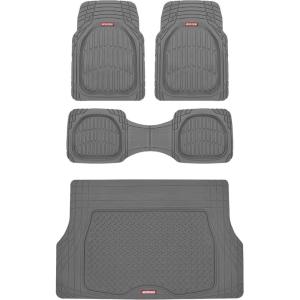 imageMotor Trend FlexTough 4Piece Heavy Duty Floor Mats for Cars Trucks SUVs Automotive Floor Mats Car Mats Full Set Front Rear ampamp Cargo TrimToFit SemiCustom Deep Dish All Weather Rubber Mats  BlackGray