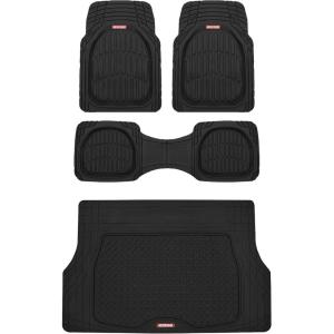 imageMotor Trend FlexTough 4Piece Heavy Duty Floor Mats for Cars Trucks SUVs Automotive Floor Mats Car Mats Full Set Front Rear ampamp Cargo TrimToFit SemiCustom Deep Dish All Weather Rubber Mats  BlackBlack