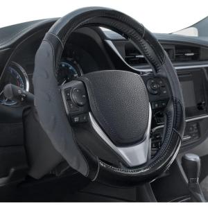 imageMotor Trend GripPlus Black Carbon Fiber Steering Wheel Cover Standard 15 inch Size Advanced Traction Grip Car Steering Wheel Cover for Truck Van SUV AutoGray Grip Plus