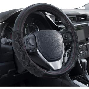 imageMotor Trend GripPlus Black Carbon Fiber Steering Wheel Cover Standard 15 inch Size Advanced Traction Grip Car Steering Wheel Cover for Truck Van SUV AutoBlack Max Grip