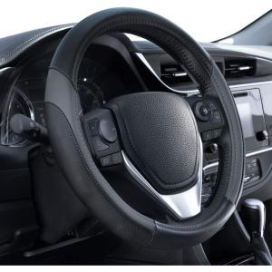 imageMotor Trend GripPlus Black Carbon Fiber Steering Wheel Cover Standard 15 inch Size Advanced Traction Grip Car Steering Wheel Cover for Truck Van SUV AutoDark Gray Sport Drive