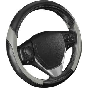 imageMotor Trend GripPlus Black Carbon Fiber Steering Wheel Cover Standard 15 inch Size Advanced Traction Grip Car Steering Wheel Cover for Truck Van SUV AutoLight Gray Sport Drive