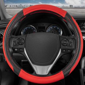 imageMotor Trend GripTech Sport Burgundy Steering Wheel Cover  Enhanced Traction and Comfort for Car Truck Van SUV  15 inch TwoTone DesignRed
