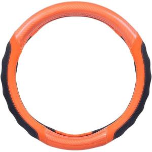 imageMotor Trend SW812 Orange Ultra Sport Pebbled Leather Steering Wheel Cover with Carbon Fiber DetailUniversal Fit for Standard Sizes 145 to 155 inches BlackOrange UltraSport