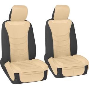 imageMotor Trend LuxeFit Gray Seat Covers for Cars Trucks Van SUV 2 Pack Premium Faux Leather Easy to Install Automotive Seat Covers with Storage Pockets Fits Most VehiclesSolid Beige