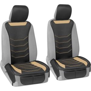 imageMotor Trend LuxeFit Gray Seat Covers for Cars Trucks Van SUV 2 Pack Premium Faux Leather Easy to Install Automotive Seat Covers with Storage Pockets Fits Most VehiclesBeige