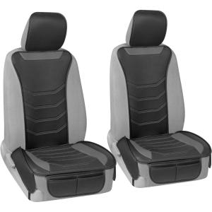imageMotor Trend LuxeFit Gray Seat Covers for Cars Trucks Van SUV 2 Pack Premium Faux Leather Easy to Install Automotive Seat Covers with Storage Pockets Fits Most VehiclesBlackGray