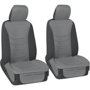 imageMotor Trend LuxeFit Gray Seat Covers for Cars Trucks Van SUV 2 Pack Premium Faux Leather Easy to Install Automotive Seat Covers with Storage Pockets Fits Most VehiclesSolid Gray