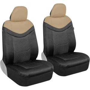 imageMotor Trend Premium LuxeSport Charcoal Gray Car Seat Covers for Front Seats  Premium Seat Protectors with Comfortable Mesh Back ampamp Faux Leather Headrest Interior Accessories for Car Truck Van SUVBeige