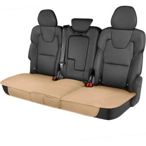 imageMotor Trend Seat Covers for Cars Trucks SUV Faux Leather 2Pack Blue Padded Car Seat Covers with Storage Pockets Premium Interior Car Seat CoverTan Beige Rear
