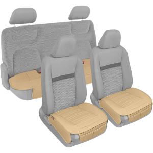 imageMotor Trend Seat Covers for Cars Trucks SUV Faux Leather Full Set Black Padded Car Seat Covers with Storage Pockets Premium Interior Car Seat CoverTan Beige