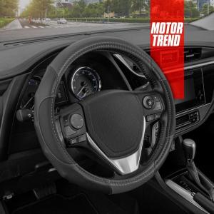 imageMotor Trend GripDrive Carbon Fiber Steering Wheel Cover NonSlip Sporty Racing Faux Leather Ergonomic Comfortable Handle Steering Wheel Cover for Cars Trucks Vans SUV  Fits Standard 15 Inch  BlackGray GripDrive