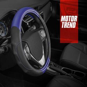 imageMotor Trend GripDrive Carbon Fiber Steering Wheel Cover NonSlip Sporty Racing Faux Leather Ergonomic Comfortable Handle Steering Wheel Cover for Cars Trucks Vans SUV  Fits Standard 15 Inch  BlackBlue GripDrive