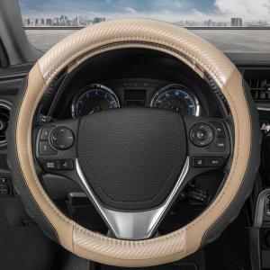 imageMotor Trend GripDrive Carbon Fiber Steering Wheel Cover NonSlip Sporty Racing Faux Leather Ergonomic Comfortable Handle Steering Wheel Cover for Cars Trucks Vans SUV  Fits Standard 15 Inch  BlackBeige UltraSport