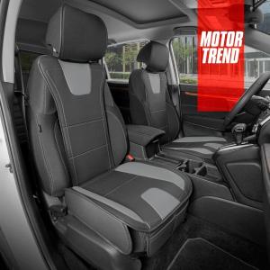 imageMotor Trend Faux Leather Car Seat Covers 2 Piece Set  Premium Car Seat Cushions for Front Seats Padded Car Seat Protectors with Storage Pocket Seat Covers for Cars Trucks SUV Gray