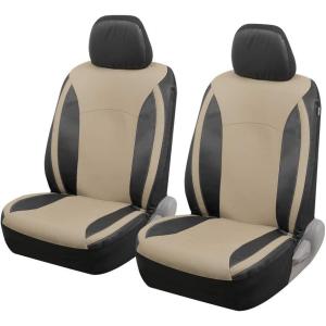imageMotor Trend Gray Faux Leather Car Seat Covers for Front Seats  Automotive Bucket PU Leather Seat Covers for SUV Made for Vehicles with Removable Headrests Interior Covers for Car Truck Van SUVBeige TwoTone
