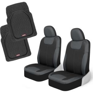 imageMotor Trend Gray Waterproof Seat Covers for Front Seats  Premium Neoprene Car Seat Protectors with Removable Headrest Interior Covers for Auto Truck Van SUVGray Front Seats  Black Mats