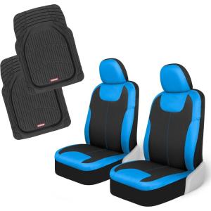 imageMotor Trend Gray Waterproof Seat Covers for Front Seats  Premium Neoprene Car Seat Protectors with Removable Headrest Interior Covers for Auto Truck Van SUVBlue Front Seats  Black Mats