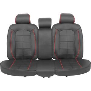 imageMotor Trend Premium Faux Leather Seat Cover for Car Bench Seat  Modern Luxury Car Seat Cover with TwoTone Red Accents Thick Padding for Comfort Fits Most Auto Truck Van and SUVRed