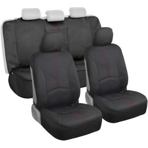 imageMotor Trend SpillGuard Waterproof Car Seat Covers Front and Rear Full Set Beige Stitch  Neoprene Seat Protectors with Extended Bench Side Coverage for Auto Truck Van and SUVRed Stitching