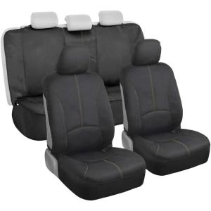 imageMotor Trend SpillGuard Waterproof Car Seat Covers Front and Rear Full Set Beige Stitch  Neoprene Seat Protectors with Extended Bench Side Coverage for Auto Truck Van and SUVBeige Stitching