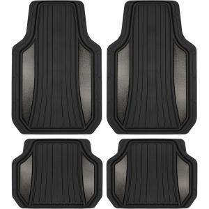 imageMotor Trend ChromeTech Car Floor Mats Full Set  Durable Rubber Floor Mats for Cars with Two Tone Accent All Weather Interior Protection for Front and Rear with NonSlip Backing Silver ChromeBlack  GunMetal Silver