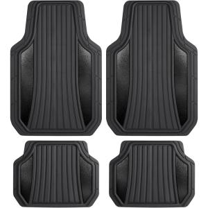 imageMotor Trend ChromeTech Car Floor Mats Full Set  Durable Rubber Floor Mats for Cars with Two Tone Accent All Weather Interior Protection for Front and Rear with NonSlip Backing Silver ChromeBlack  Gloss Black