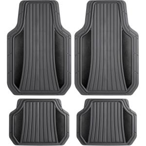 imageMotor Trend ChromeTech Car Floor Mats Full Set  Durable Rubber Floor Mats for Cars with Two Tone Accent All Weather Interior Protection for Front and Rear with NonSlip Backing Silver ChromeGray  Black