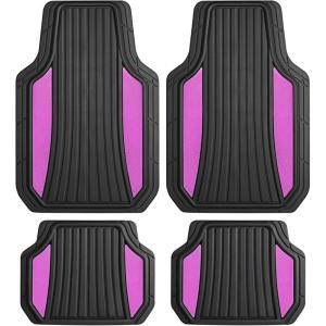 imageMotor Trend ChromeTech Car Floor Mats Full Set  Durable Rubber Floor Mats for Cars with Two Tone Accent All Weather Interior Protection for Front and Rear with NonSlip Backing Silver ChromeBlack  Pink