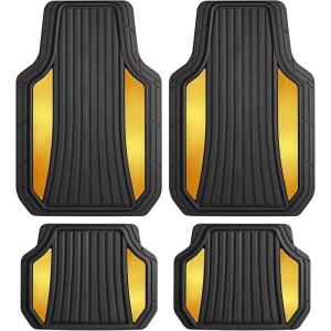 imageMotor Trend ChromeTech Car Floor Mats Full Set  Durable Rubber Floor Mats for Cars with Two Tone Accent All Weather Interior Protection for Front and Rear with NonSlip Backing Silver ChromeBlack  Gold