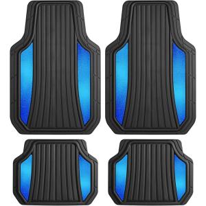 imageMotor Trend ChromeTech Car Floor Mats Full Set  Durable Rubber Floor Mats for Cars with Two Tone Accent All Weather Interior Protection for Front and Rear with NonSlip Backing Silver ChromeBlack  Blue