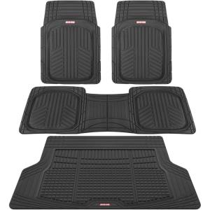 imageMotor Trend FlexTough Black Floor Mats for Cars ampamp Cargo Mat Full Set  All Weather Front ampamp Rear Rubber Automotive Floor Mats ampamp Cargo Liner for SUV Car ampamp Van  Interior Trunk Mat ampamp Floors CoverBlack